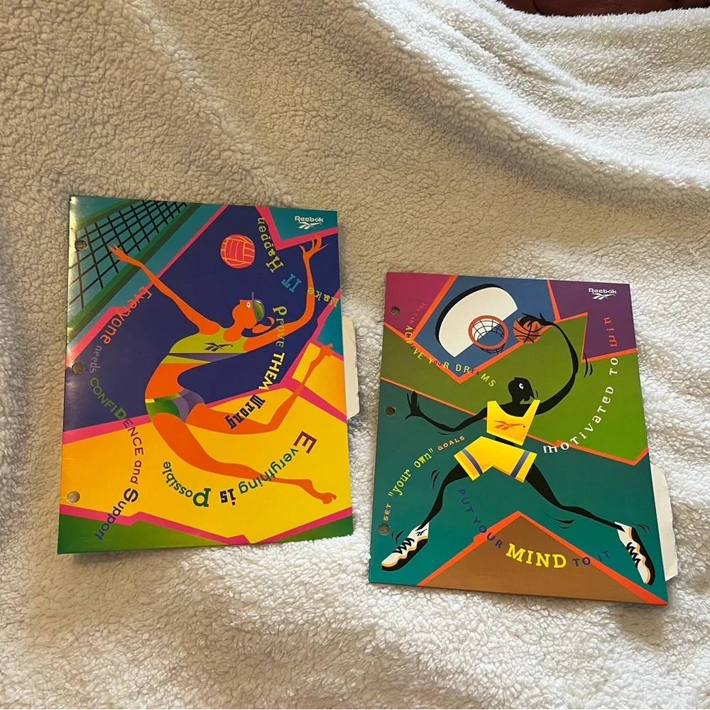 VTG Reebok & Mead 2 Pocket Folders Lot of 2 Sports Colorful 90s School Office
